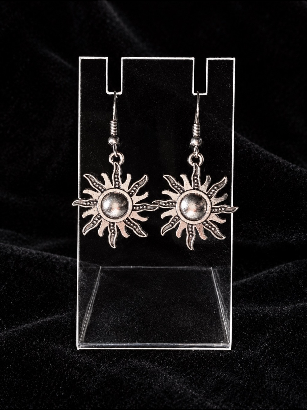 Silver Sunburst Dangle Earrings